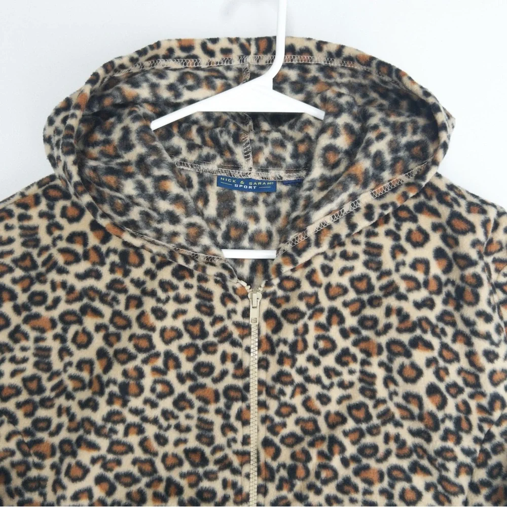 Nick‎ & Sarah Cheetah Fleece Jacket Womens XL Leopard Hoodie Hooded Full Zip